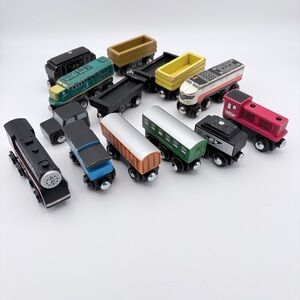 Mixed Lot of 14 Magnetic Wooden Train Cars